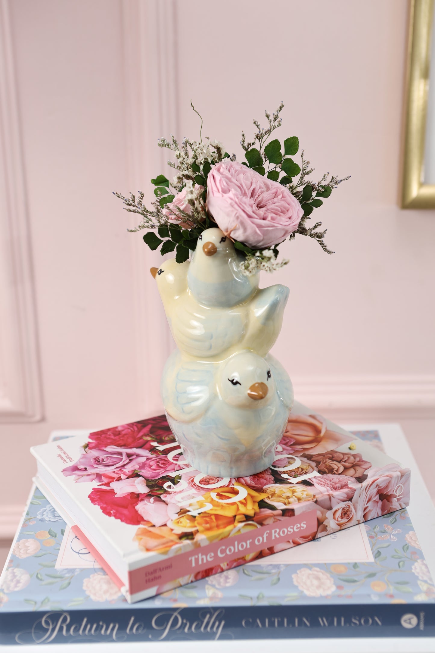 Sweet Tweets Candle Holder 10" Dúo de Rosas