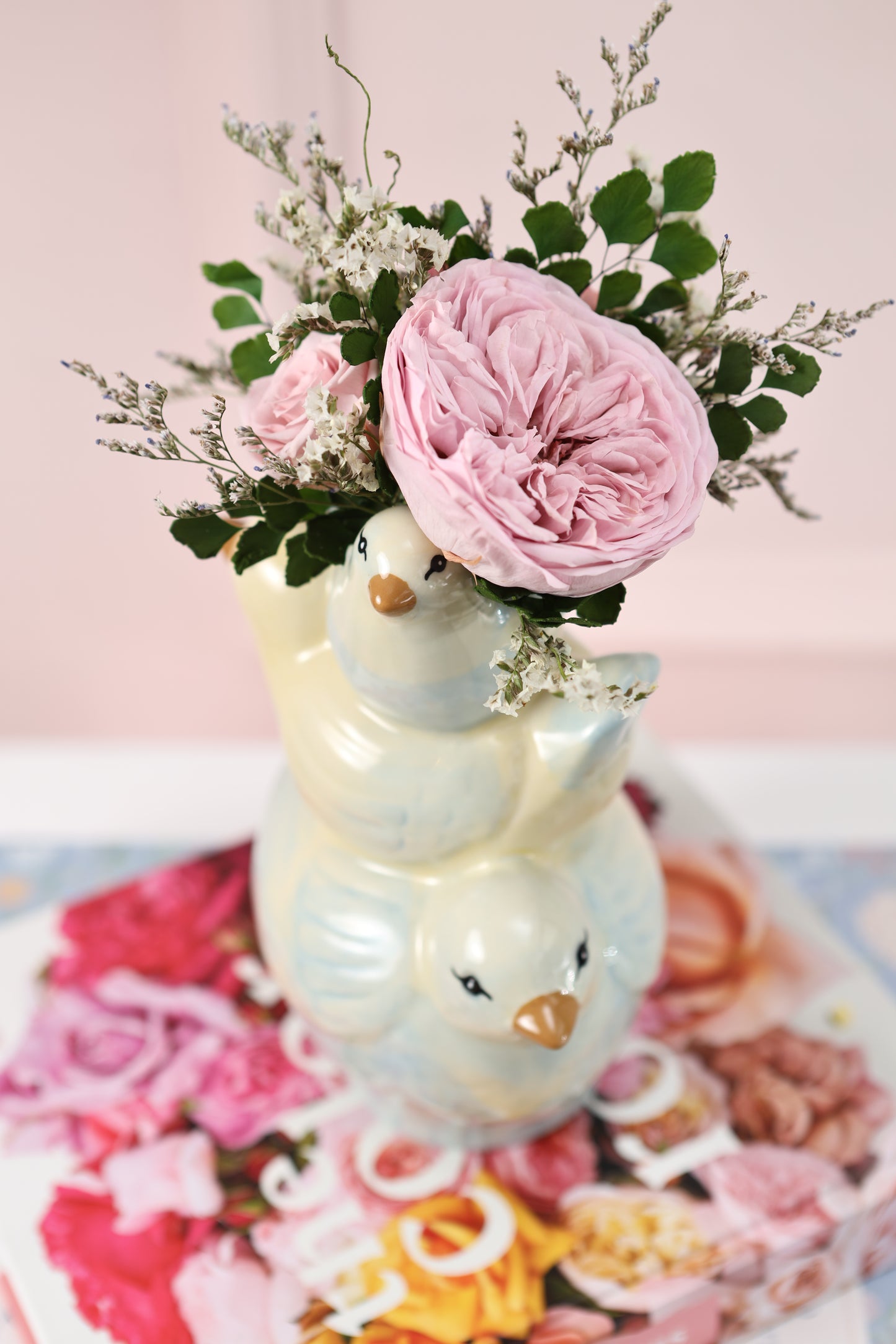 Sweet Tweets Candle Holder 10" Dúo de Rosas