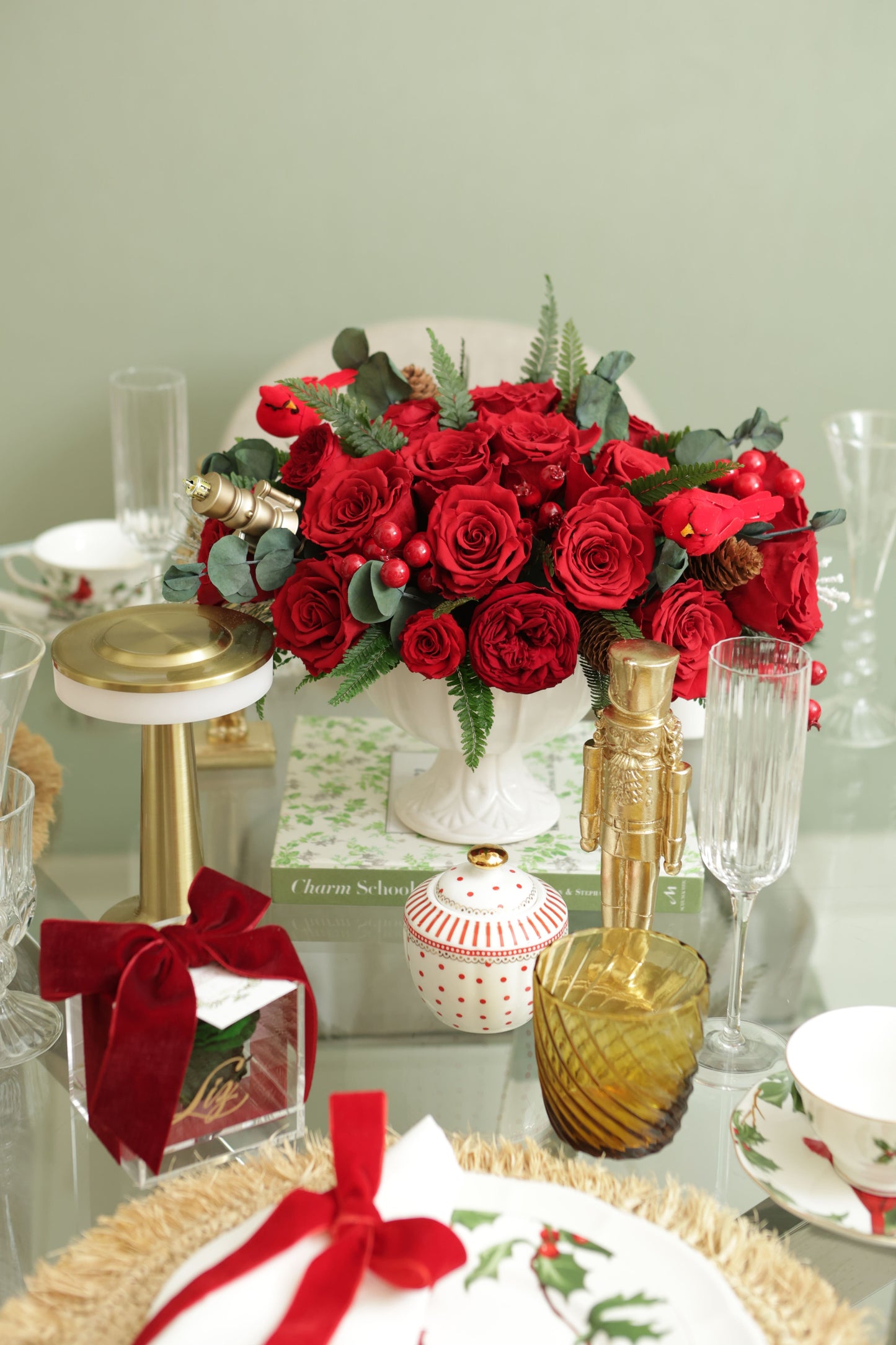 Meryl Compote 7" Puchero Rosas Clásicas Rojo Navidad