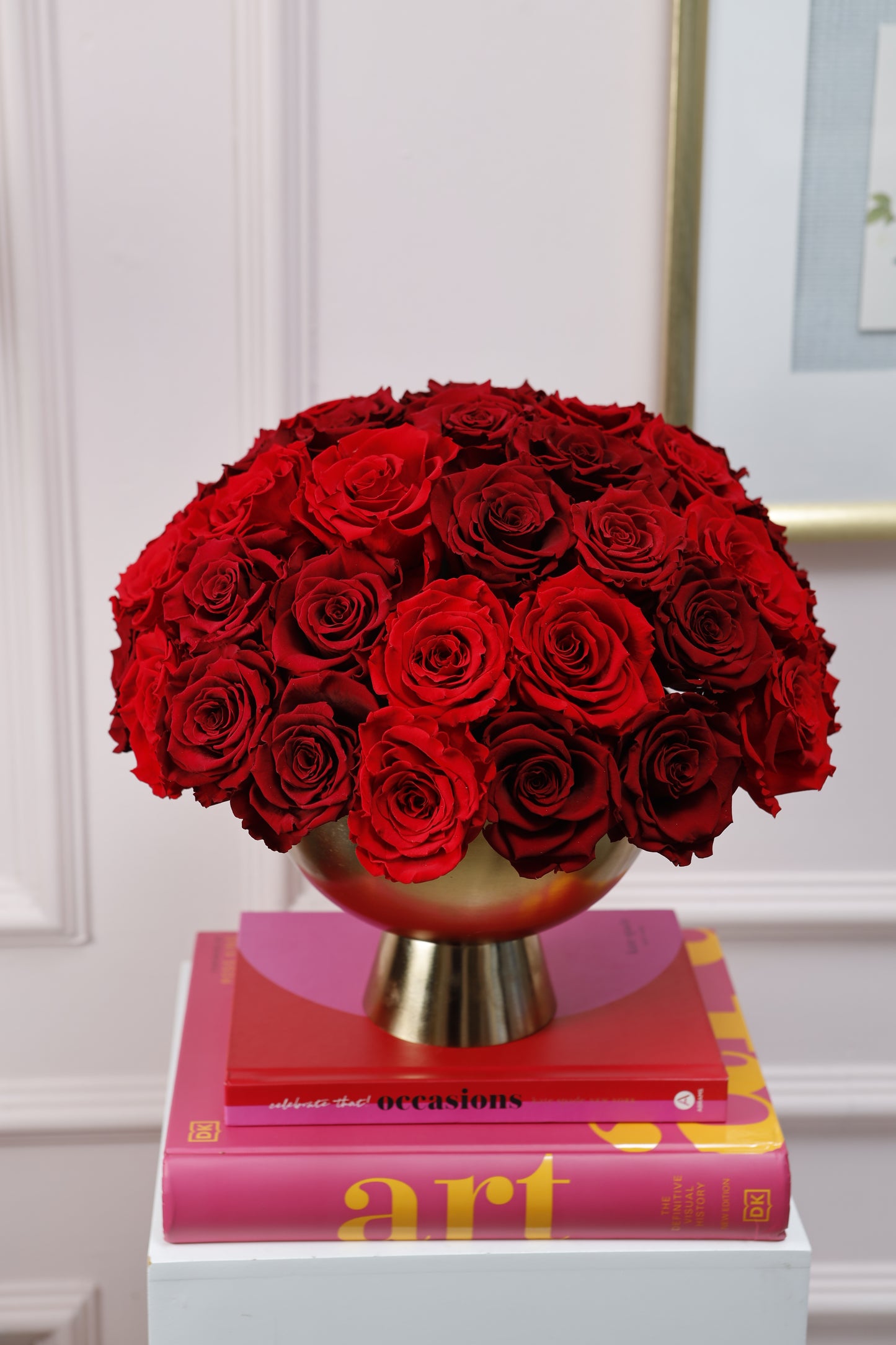 Golden Love Compote 8" Media Luna Rosas Premium Red One Burgundy SV24