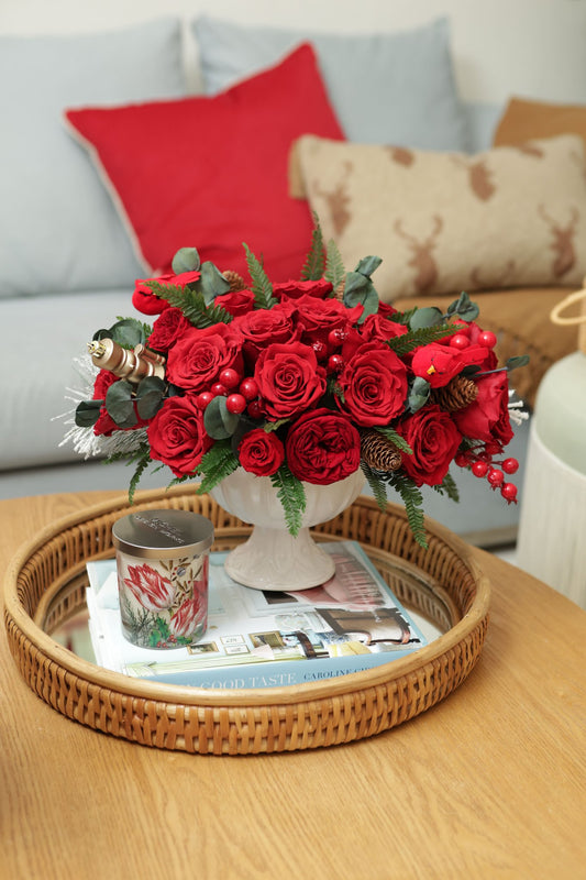 Meryl Compote 7" Puchero Rosas Clásicas Rojo Navidad